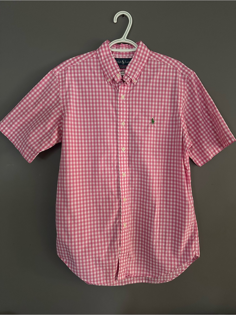 Ralph Lauren Pink Gingham Short-Sleeve Button-Down Shirt